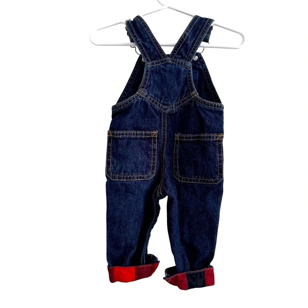 Carter’s Baby Boy 3M Blue Denim Jean Christmas Overall Rolled Cuff